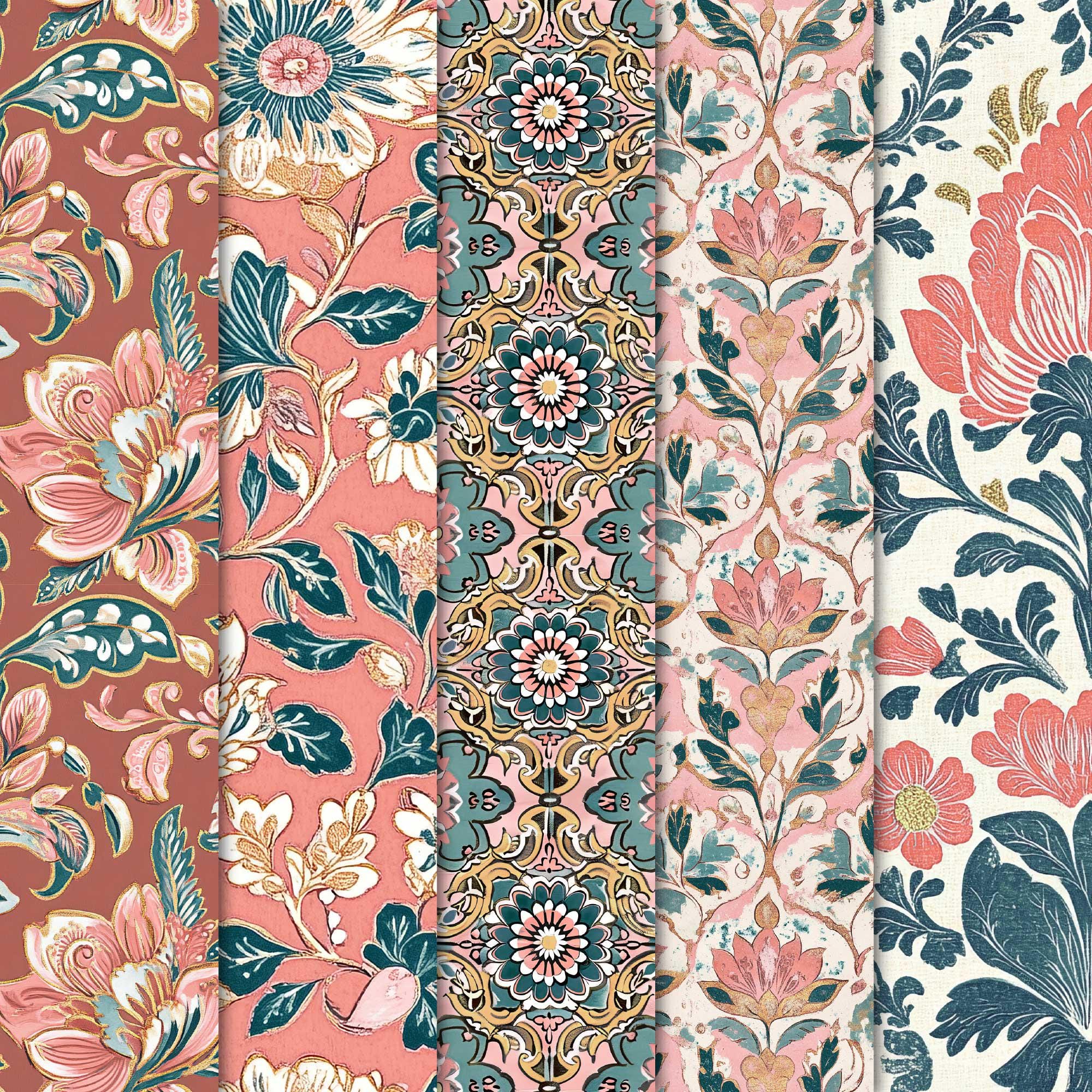 Bohemian Floral Digital Papers • Seamless Boho Chic Patterns • Asian ...