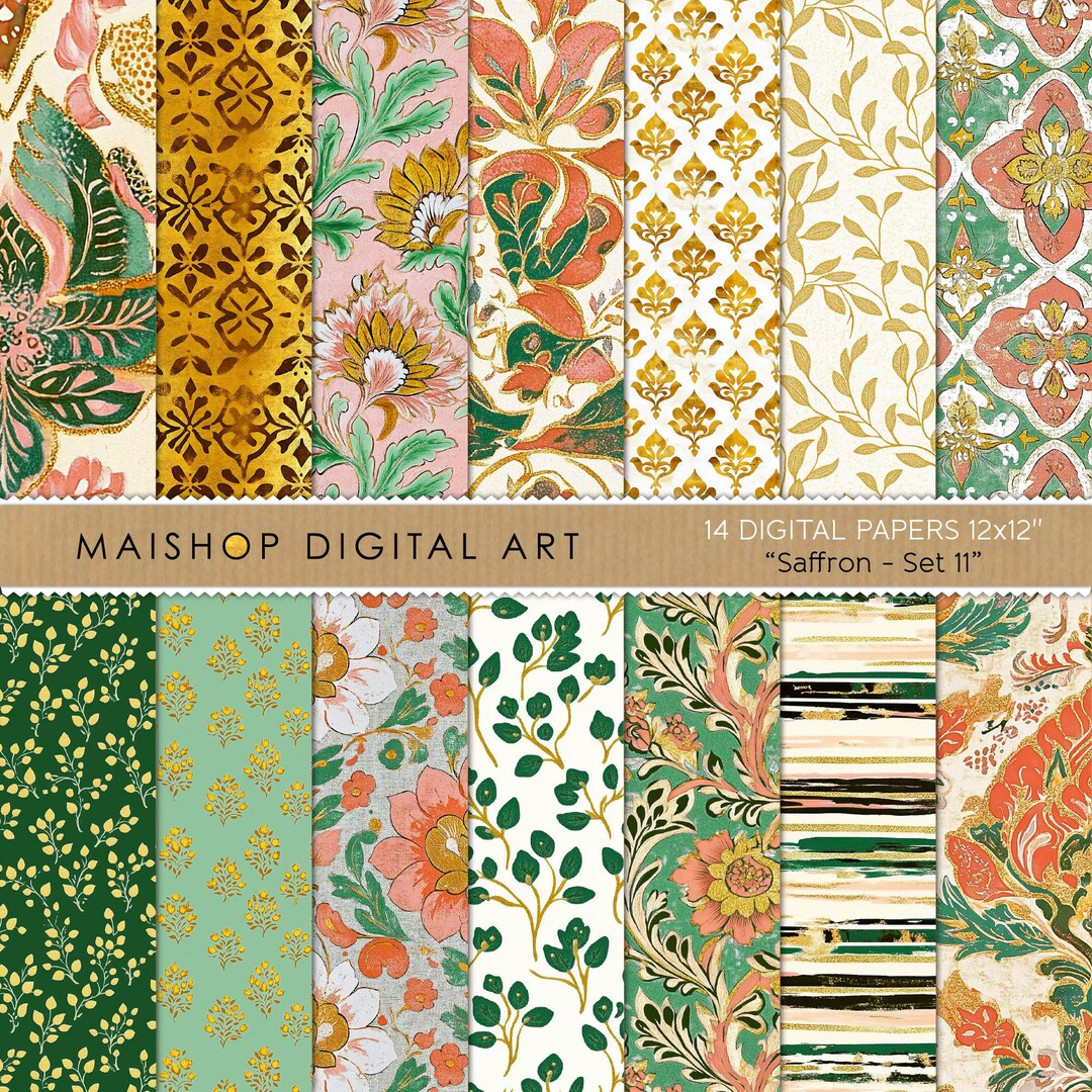 Boho Seamless Floral Digital Papers • Summer Pattern Bundle in Orange ...