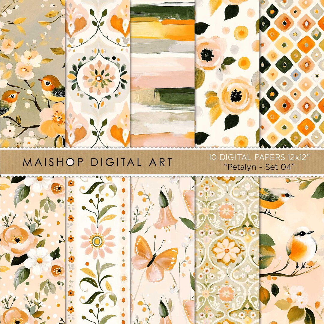 Charming Digital Papers • Cute Patterns for Crafts • Seamless Floral ...