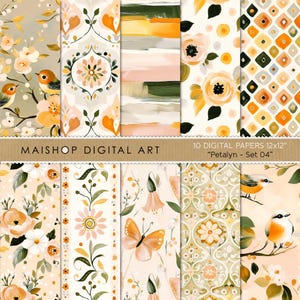 Bezaubernde digitale Papiere • Niedliche Muster zum Basteln • Nahtlos florales Scrapbook Papier • Sofortiger Download druckbare JPG-Dateien • Petalyn Set 04