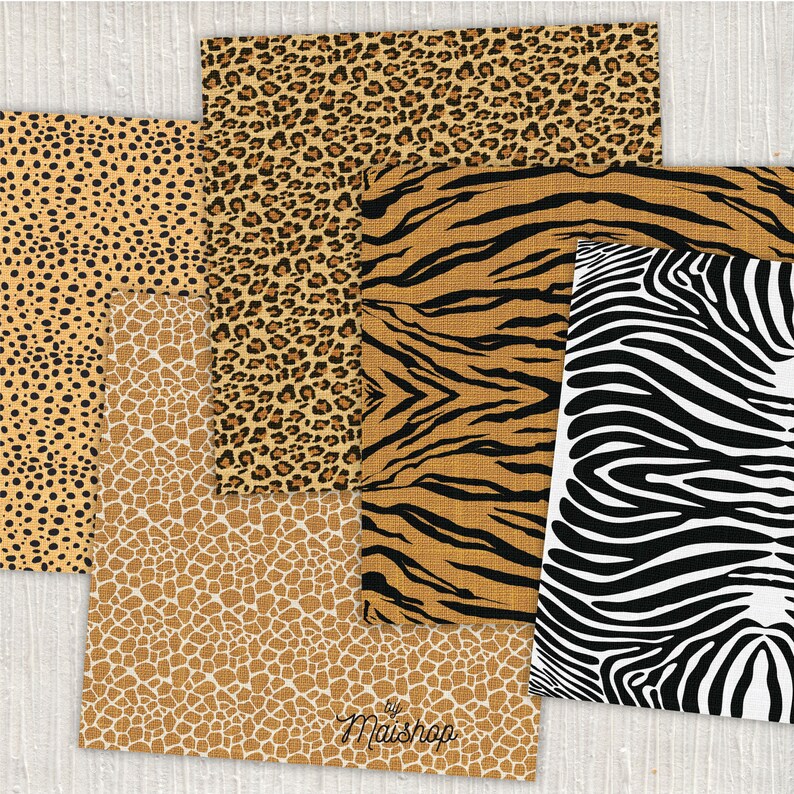 Animal Print Digital Paper I Printable Scrapbook Papers I Zebra, Tiger, Leopard, Giraffe & Cheetah Patterns I Africa Skins Set 02 image 3
