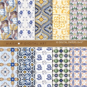 Digitaal papier "Lissabon Tiles II" Portugese wandtegels afdrukbare Scrapbook Papers digitale download, scrapbooking, kaarten, uitnodigingen...