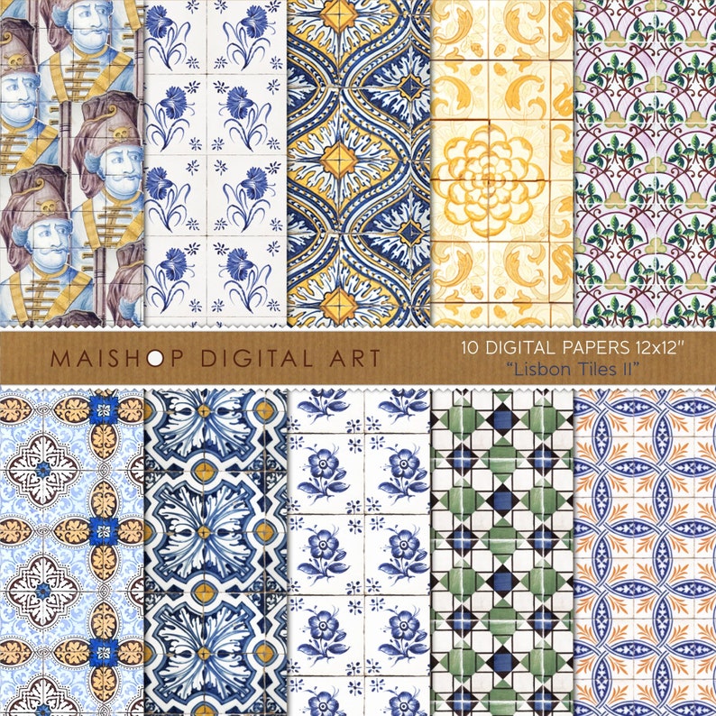 Digital Paper Lisbon Tiles II Portuguese Wall Tiles Printable Scrapbook Papers Digital Download, Scrapbooking, Cards, Invitations... image 1