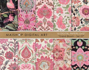 Printable Bohemian Colorful Digital Papers • Seamless Intricate Pink Patterns • Instant Download Backgrounds • Grand Bloom Set 07