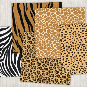 Animal Print Digital Paper I Printable Scrapbook Papers I Zebra, Tiger, Leopard, Giraffe & Cheetah Patterns I Africa Skins Set 02 image 2