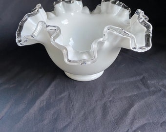 Silver-crested milk glass bowl