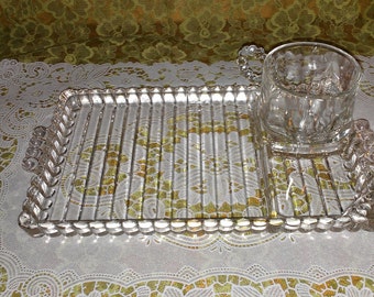 A.H. "Boopie" glass servi-trays with square bottom cups, three-sections (set of 4)