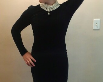 Scott McClintock Vintage black evening dress with faux pearl choker collar