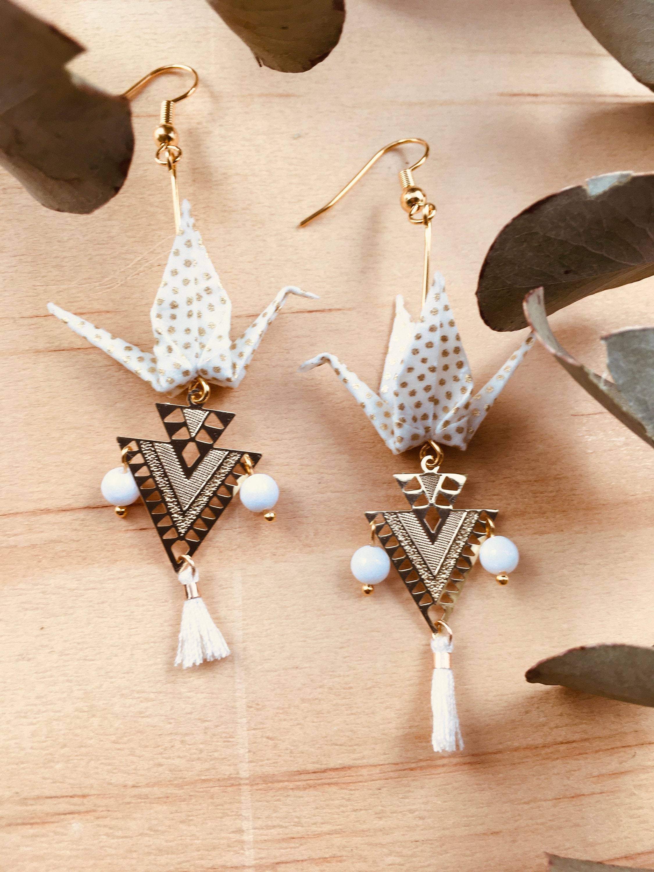 Origami crane earrings, washi paper birds