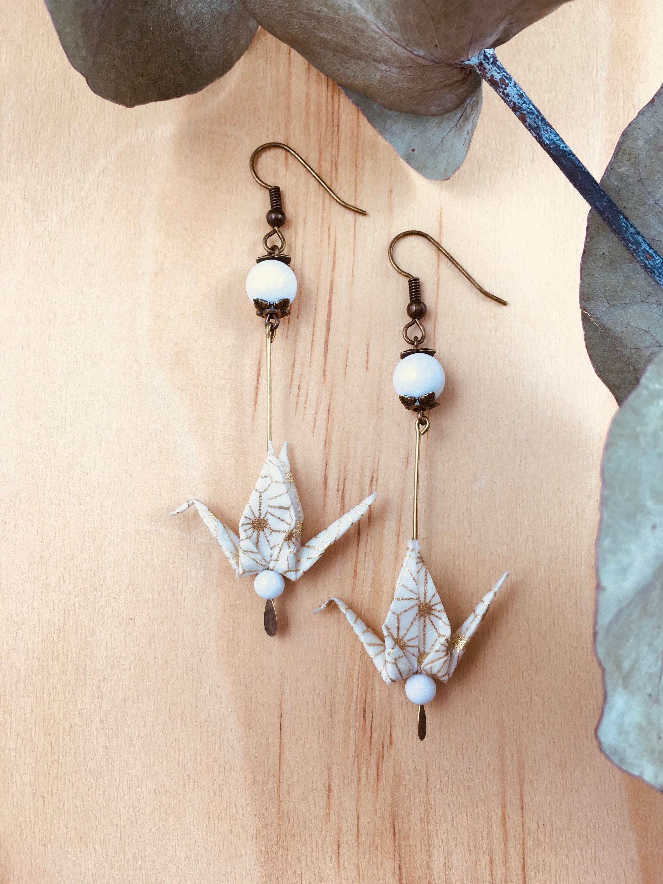 Origami crane earrings, washi paper birds