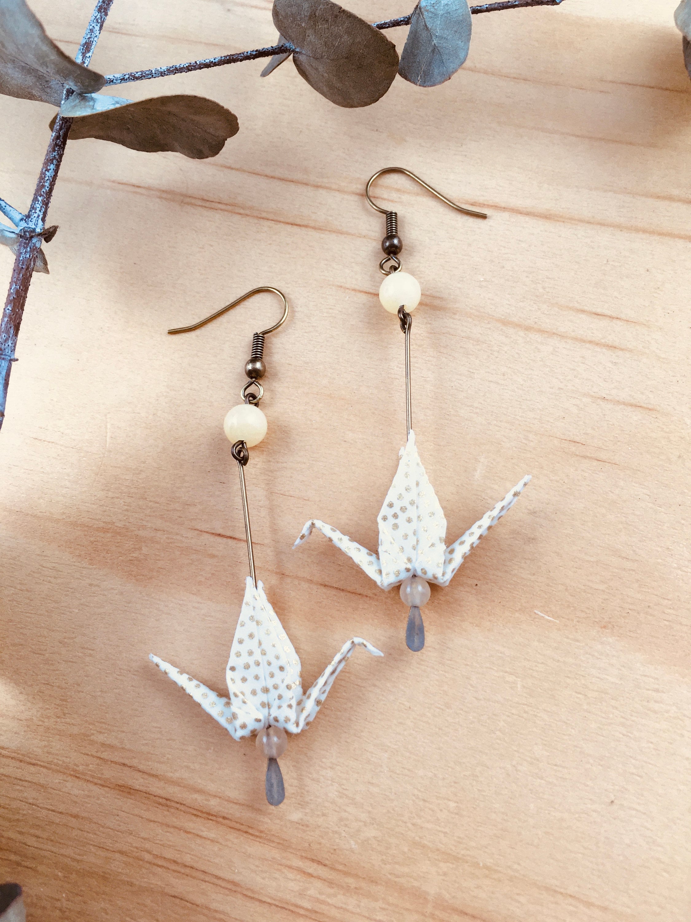 Origami crane earrings, washi paper birds