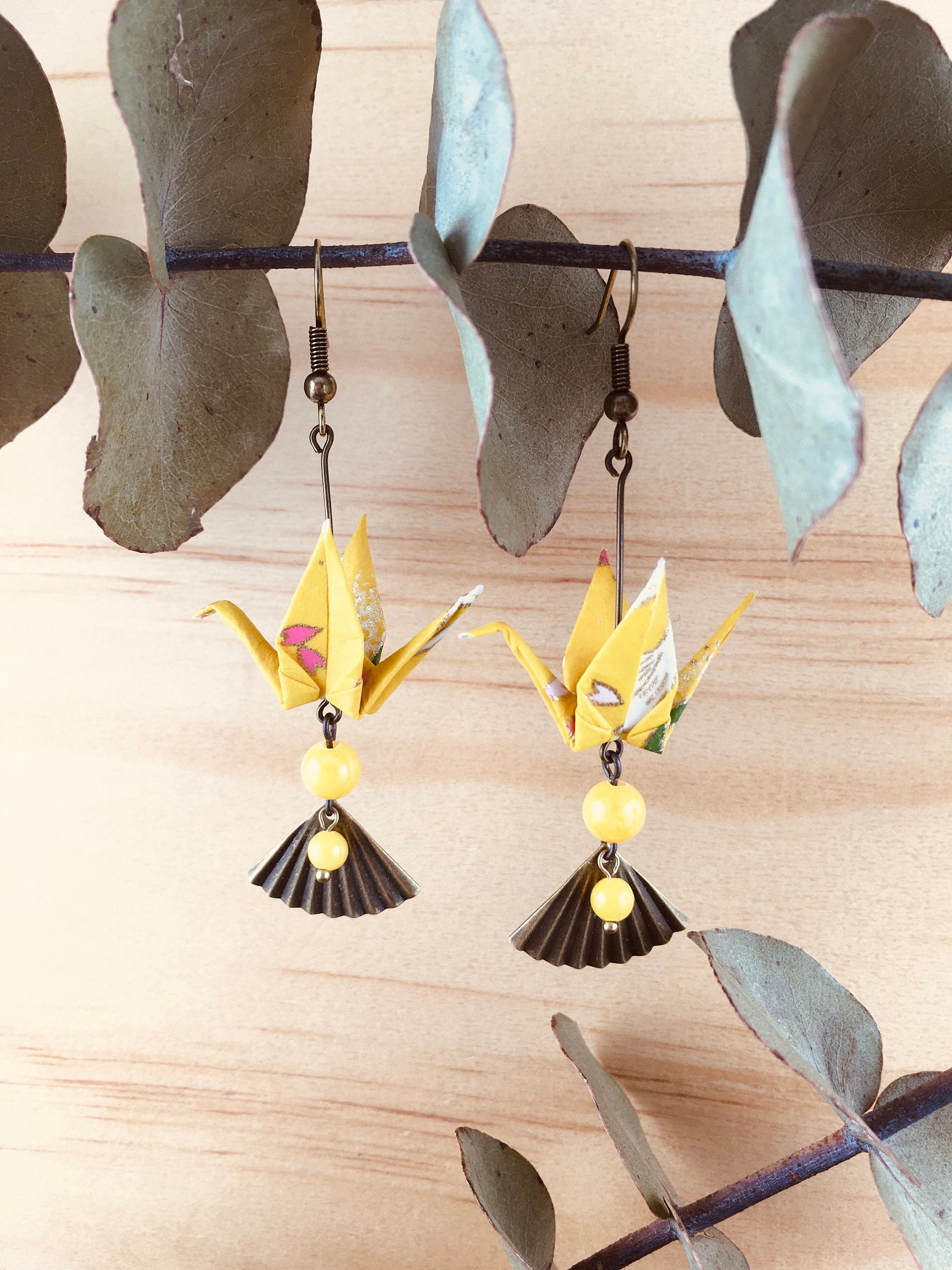 Origami crane earrings, washi paper birds