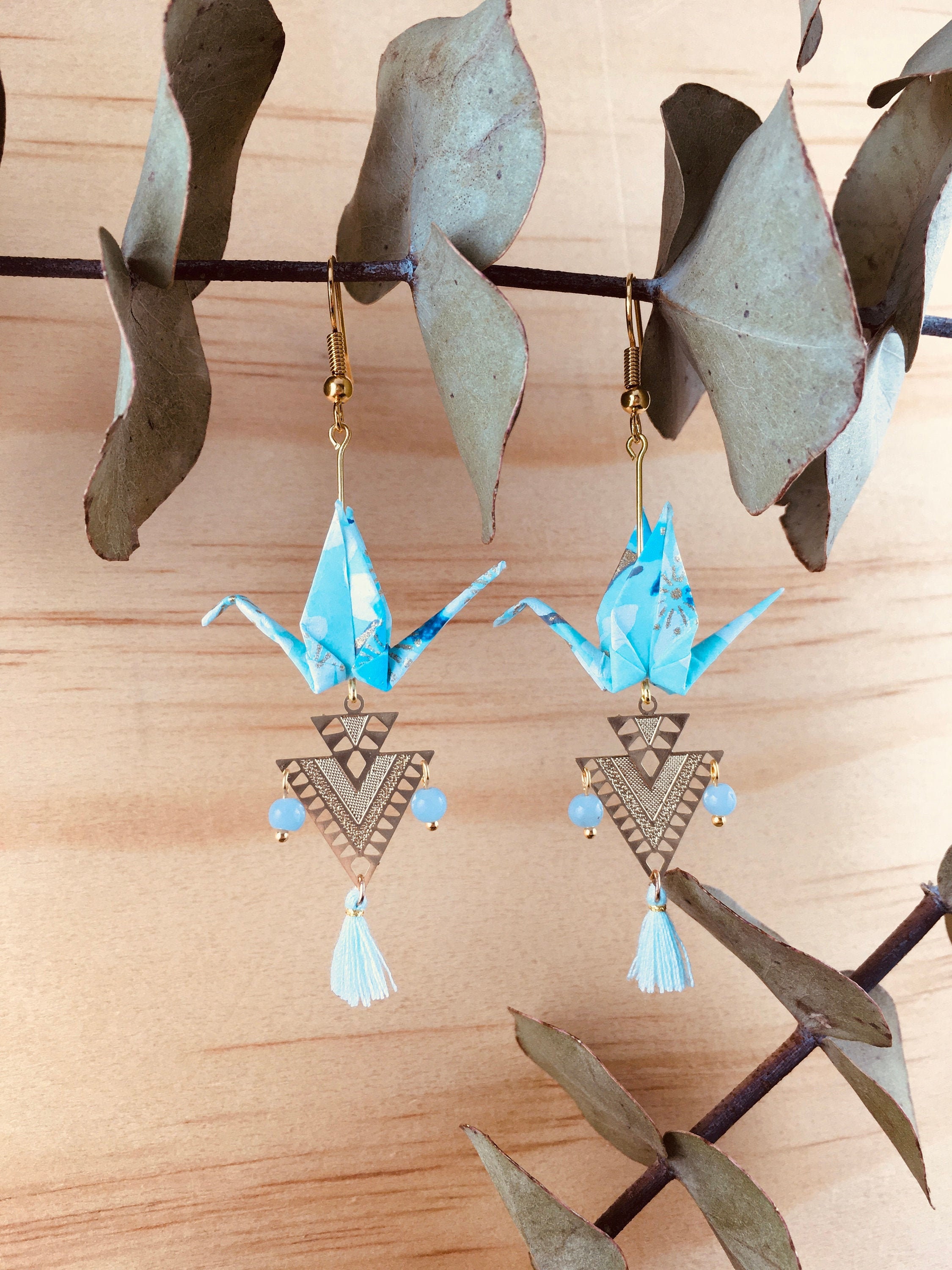Origami crane earrings, washi paper birds