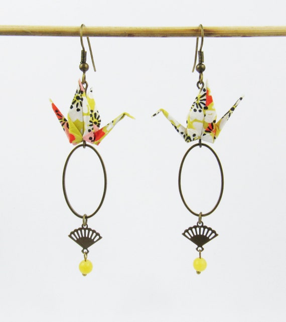 Boucles Doreilles En Origami Oiseaux Jaunes En Papier Washi