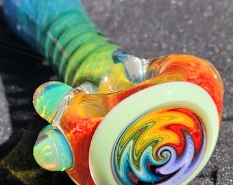 Large Wig Wag Rainbow Pipe Green Slyme 4.2"