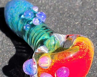 Rainbow Frit Pipe Pink Slyme Accents 4"