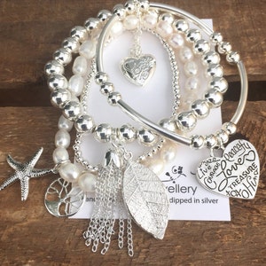Fresh water pearl & real leaf bracelet set