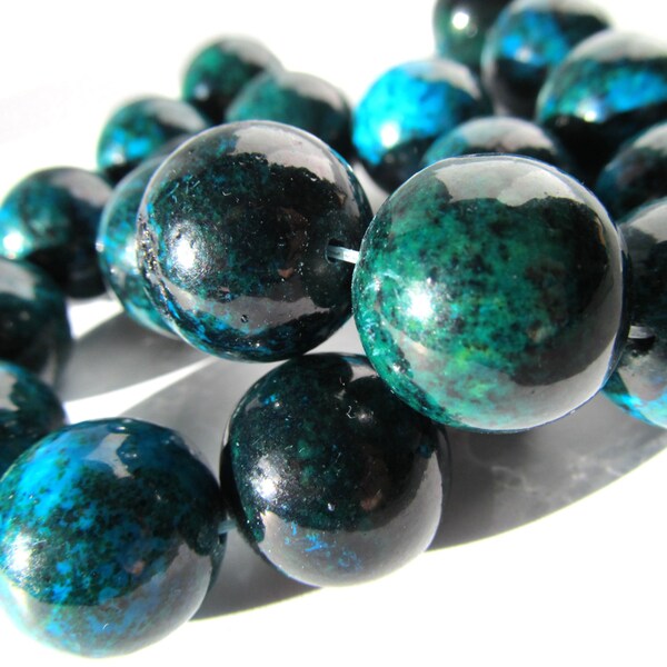 Chrysocolla Beads 20mm - Large Blue Green Gemstone Loose Beads - Large Blue Stone Beads