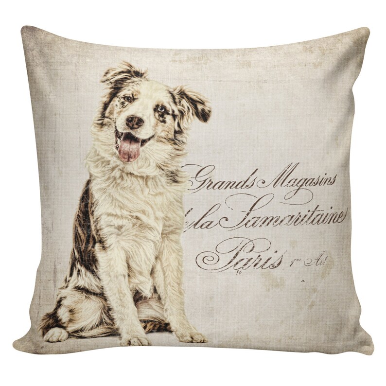 Pillow Australian Shepherd Aussie Gift Cotton and Burlap Pillow Cover AN0093 zdjęcie 1