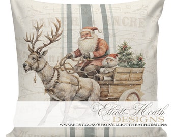 Neutral Christmas Pillows, Santa Pillows, Winter Woodland, Deer Decor, Victorian Christmas pillows, #CH0300, Elliott Heath Designs