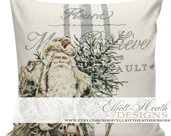 Blue Christmas, Christmas Pillow, Old World Santa, Grainsack Stripe, Country Blue, Santa Pillows, Pillow Cover, NEUTRAL Christmas, #CH0070