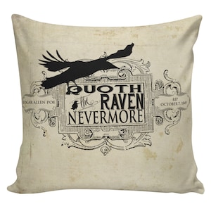 Halloween Pillow Edgar Allen Poe Raven Burlap Cotton Throw Pillow Cover #HA0074