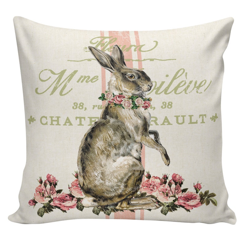 Easter Pillows, Bunny Pillows, Easter Decor, Burlap Pillow Cover, French Pillows, Sofa Pillows, Couch Pillow, Cushion Covers, SP0196 image 1