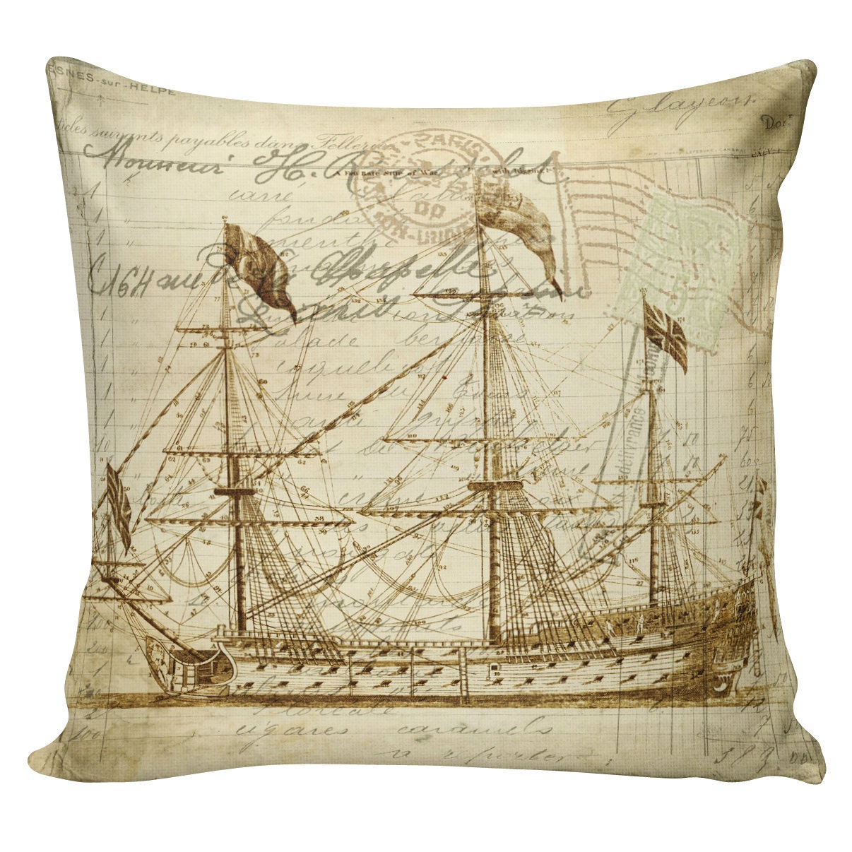 Throw Pillow Cover Vintage French Nautical Ship Postal Etsy