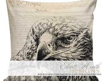 American Pillow Vintage American Flag Eagle Constitution Document Burlap Cotton Throw Pillow Cover #FL0065