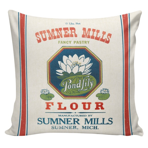 Pillow Cover, Grain Sack Pillow, Toss Pillow, Vintage, Flour Sack, Cotton Front, Burlap or Cotton Back #EHD0193 Elliott Heath Designs