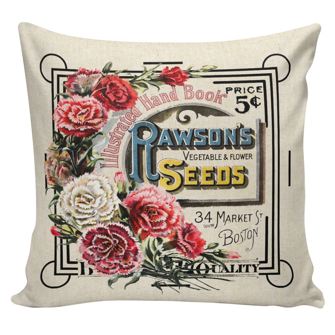 Spring Pillows, Botanical Pillows, Seed Packet, Flowers, Floral