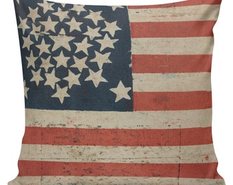 Home Decor Pillow Cushion Vintage American Flag Stars Burlap Cotton Throw Pillow Cover #FL0003