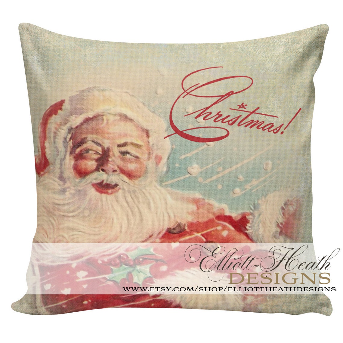 Santa Throw Pillow Cover Vintage Retro Christmas Ephemera Etsy