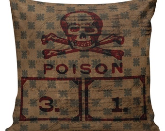 Vintage Halloween Skull Poison Label farmhouse pillows Cotton Throw Pillow Cover #HA0197 Elliott Heath Designs