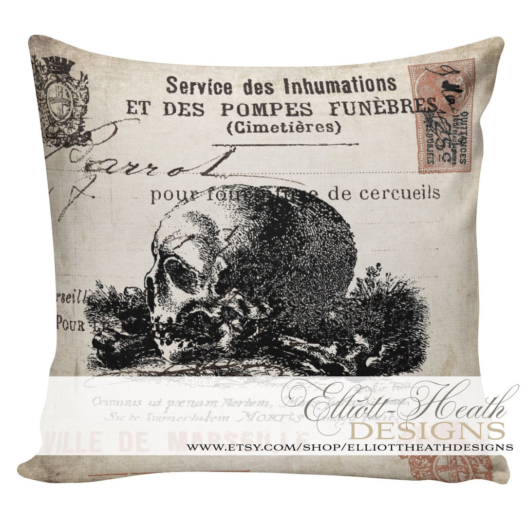 Antique Skull Halloween Pillow, SHIPS TODAY, Vintage Halloween Pillows