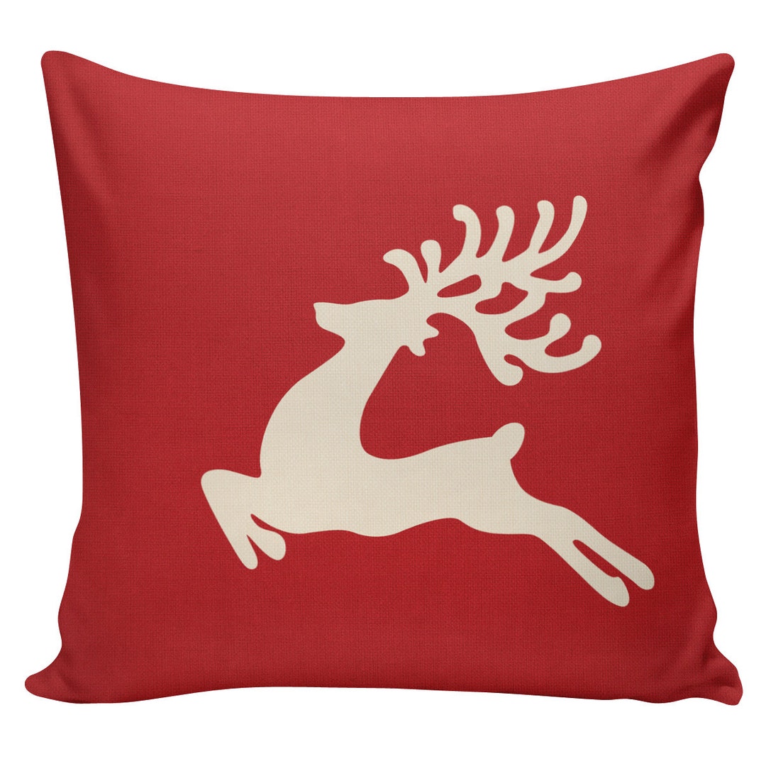 Christmas Pillow Vintage Pillow Cover Reindeer Caribou Cotton Front