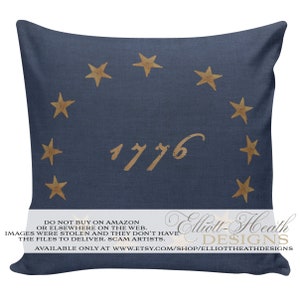 American Pillow Vintage American Flag Colonial Stars Document 100% Cotton Throw Pillow Cover #FL0001