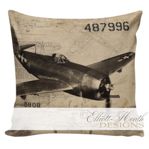 Military History Pillow Vintage Pillow Cover Republic P47 Thunderbolt Hellcat Military Channel Lovers Cotton Throw Pillow Cover #MI0001