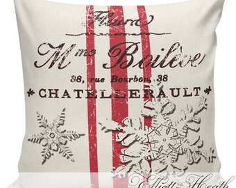 Snowflake Pillow, Christmas Pillow, Holiday Pillow, Victorian Decor, Vintage French Pillow Covers,  #CH0078, Elliott Heath Designs