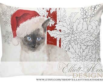 Oreiller père Noël, décoration de Noël, Français, Oreillers en coton, Oreillers père Noël, Cadeaux chat, Oreillers en toile de jute, # CH0497, Elliott Heath Designs