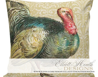 Turkey Pillow, Gift Under 50, Thanksgiving Decor, French, 100% Cotton Pillow Covers,  #EHD0170, Elliott Heath Designs