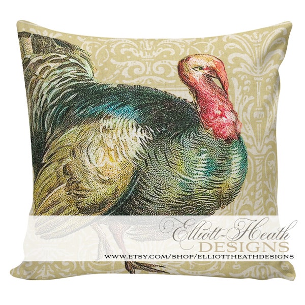 Turkey Pillow, Gift Under 50, Thanksgiving Decor, French, 100% Cotton Pillow Covers,  #EHD0170, Elliott Heath Designs