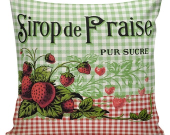 Pillow Cover, Throw Pillow, Toss Pillow, French, Strawberry, Strawberries, Cotton,  #FR0181 Elliott Heath Designs