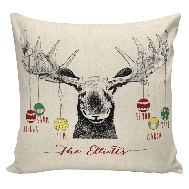 Christmas Pillow, Personalized Christmas Gift, Family Tree Kids or Grandchildren Gift Cotton Pillow Cover WE0084 Moose Christmas Ornaments image 1