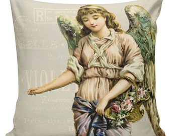 Christmas Pillow Vintage Angel French Style Burlap Cotton Throw Pillow Cover #SP0165 Elliott Heath Designs