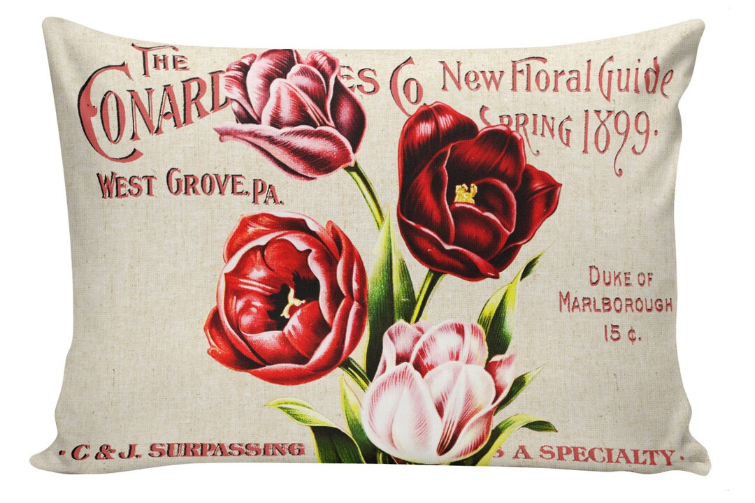 Spring Pillows, Botanical Pillows, Seed Packet, Tulips, 12x18, Cushion
