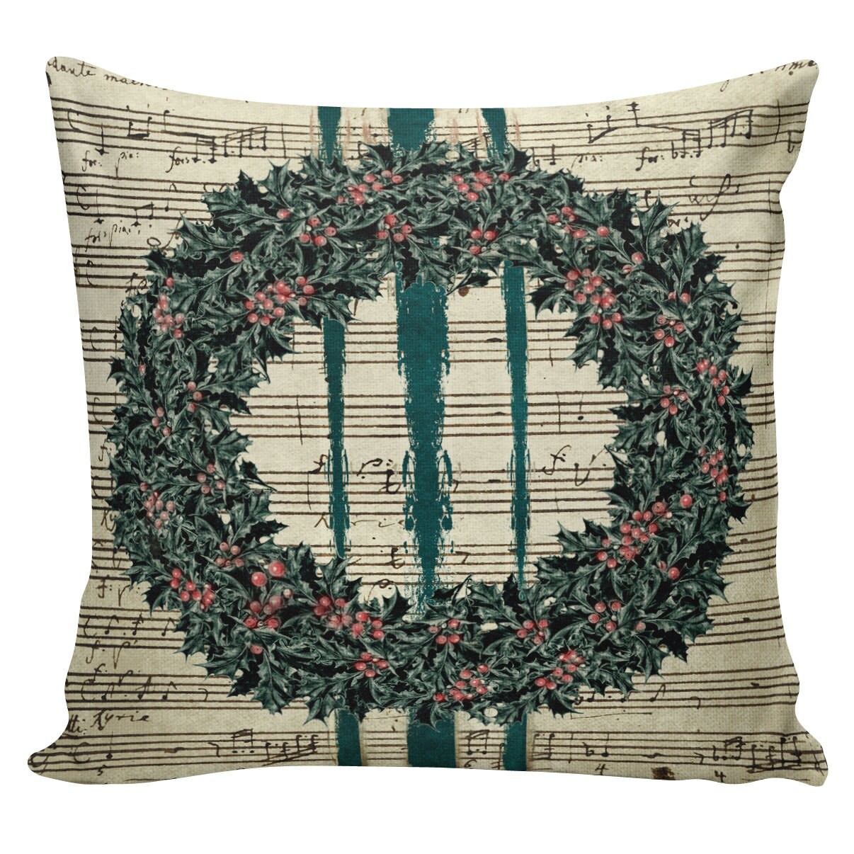 Holiday Throw Pillow Cover Vintage Christmas Wreath with Etsy