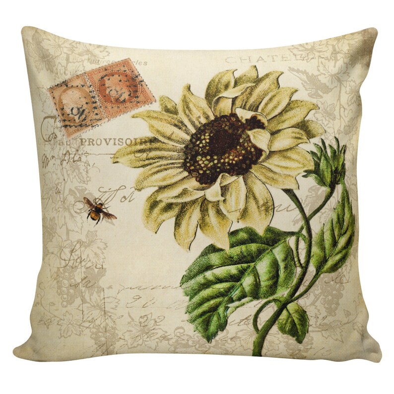 Throw Pillow Cover Vintage French Summer Sunflower Antique Etsy