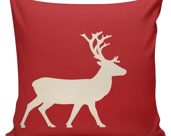 Christmas Pillow Vintage Burlap Pillow Cover Reindeer Caribou Cotton Throw Pillow Cover #CH0426