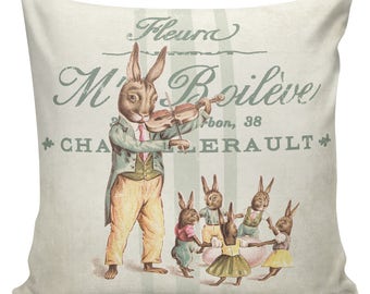 Easter Pillow, Easter Pillow Cover, Easter Rabbits, Bunny, Feedsack Stripe, Cotton, Spring Throw Pillow Cover. #SP0214 Elliott Heath Designs